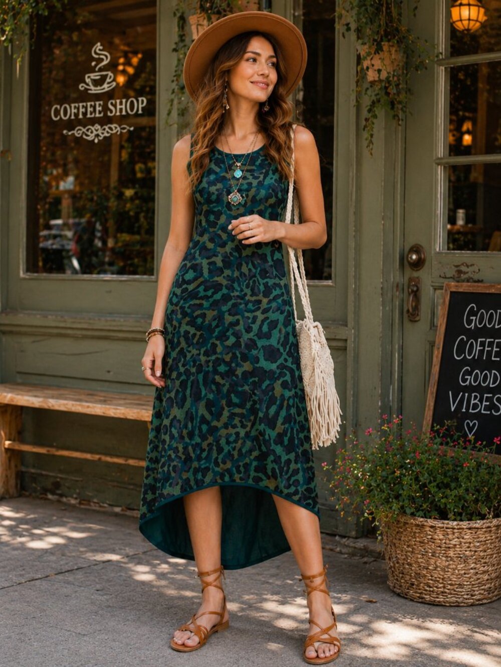 NWT Chico's Animal Print Green Sleeveless Dress Sz. 0 Standard US sz. 4